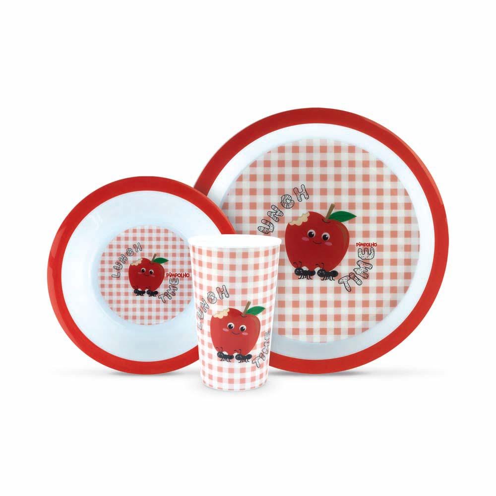 Kit Alimentação Infantil Pimpolho 3 peças Prato Tigela Copo