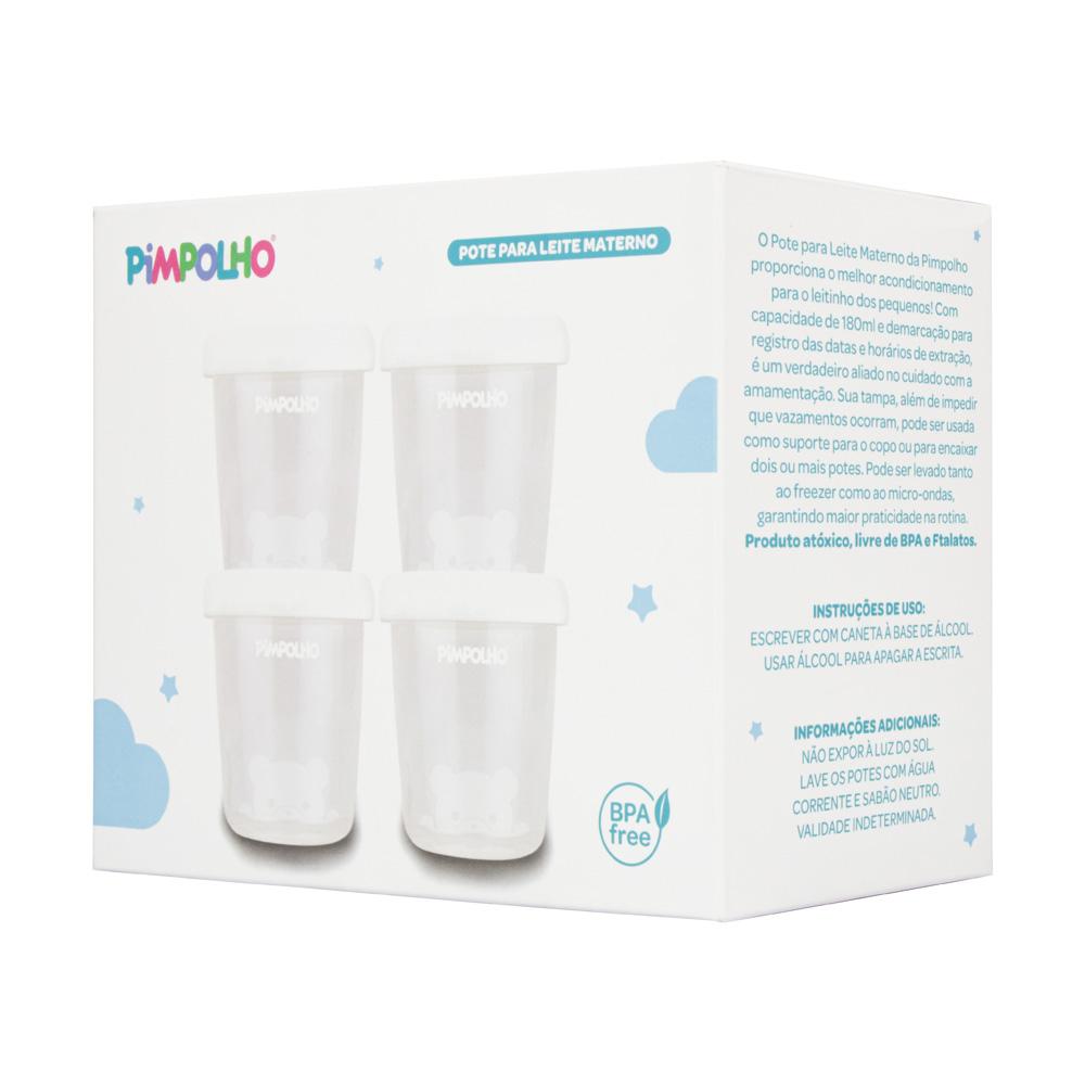 Kit 4 Potes Leite Materno 180ml Hermético Pimpolho