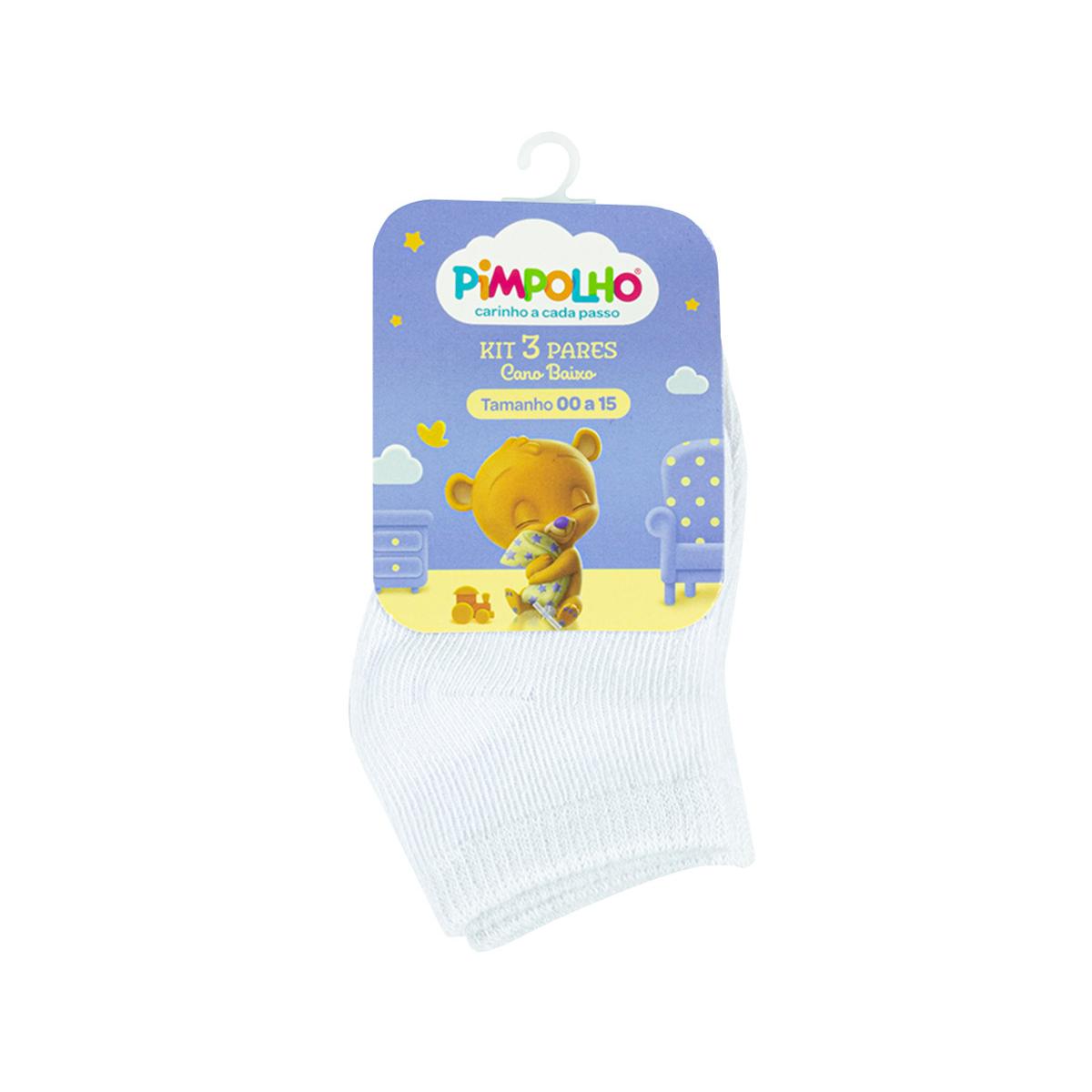 Kit Meias Cano Baixo 3 Pares RN Branca Unissex Pimpolho