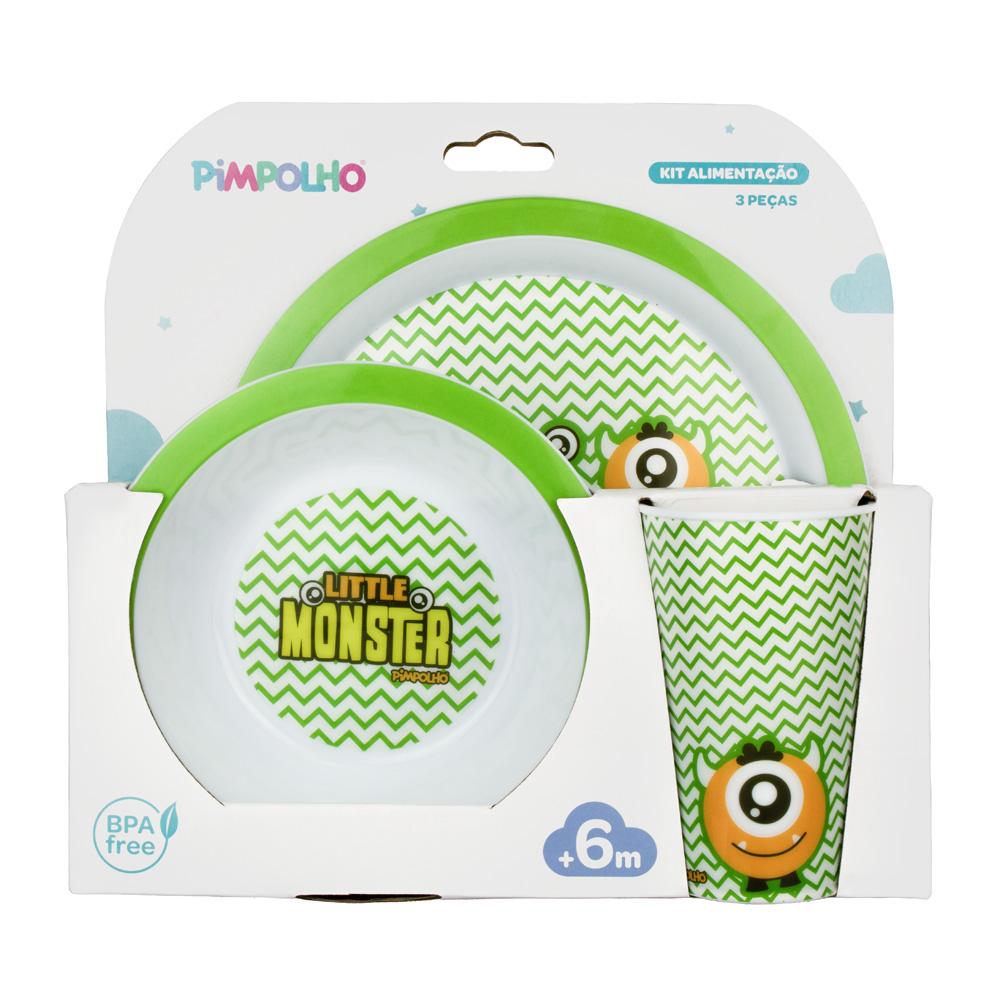 Kit Alimentação Infantil Pimpolho 3 peças Prato Tigela Copo