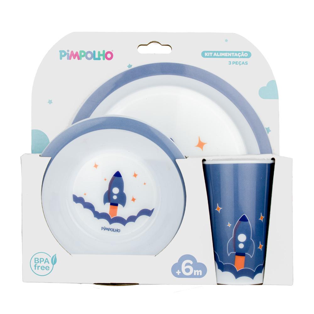Kit Alimentação Infantil Pimpolho 3 peças Prato Tigela Copo