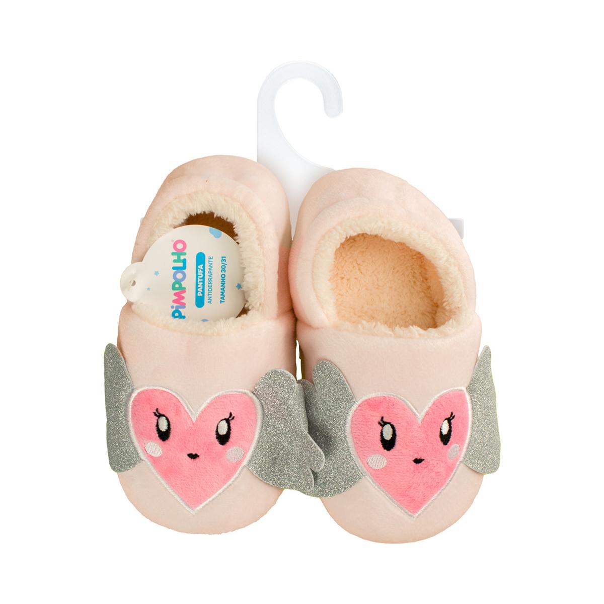 Pantufa Infantil Antiderrapante Pelúcia Coração Pimpolho