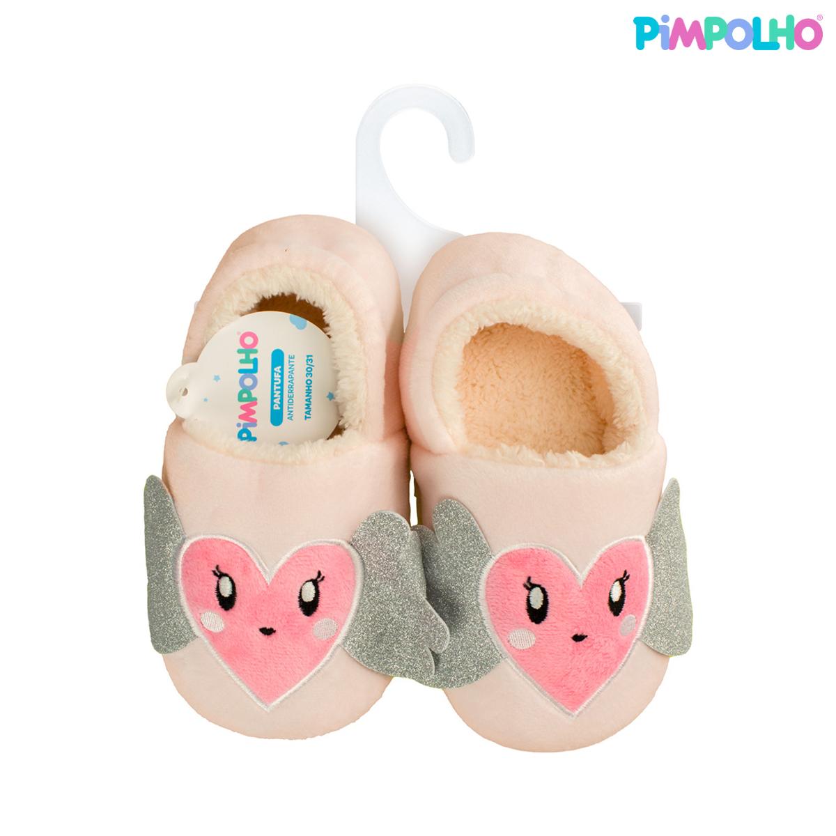 Pantufa Infantil Antiderrapante Pelúcia Coração Pimpolho