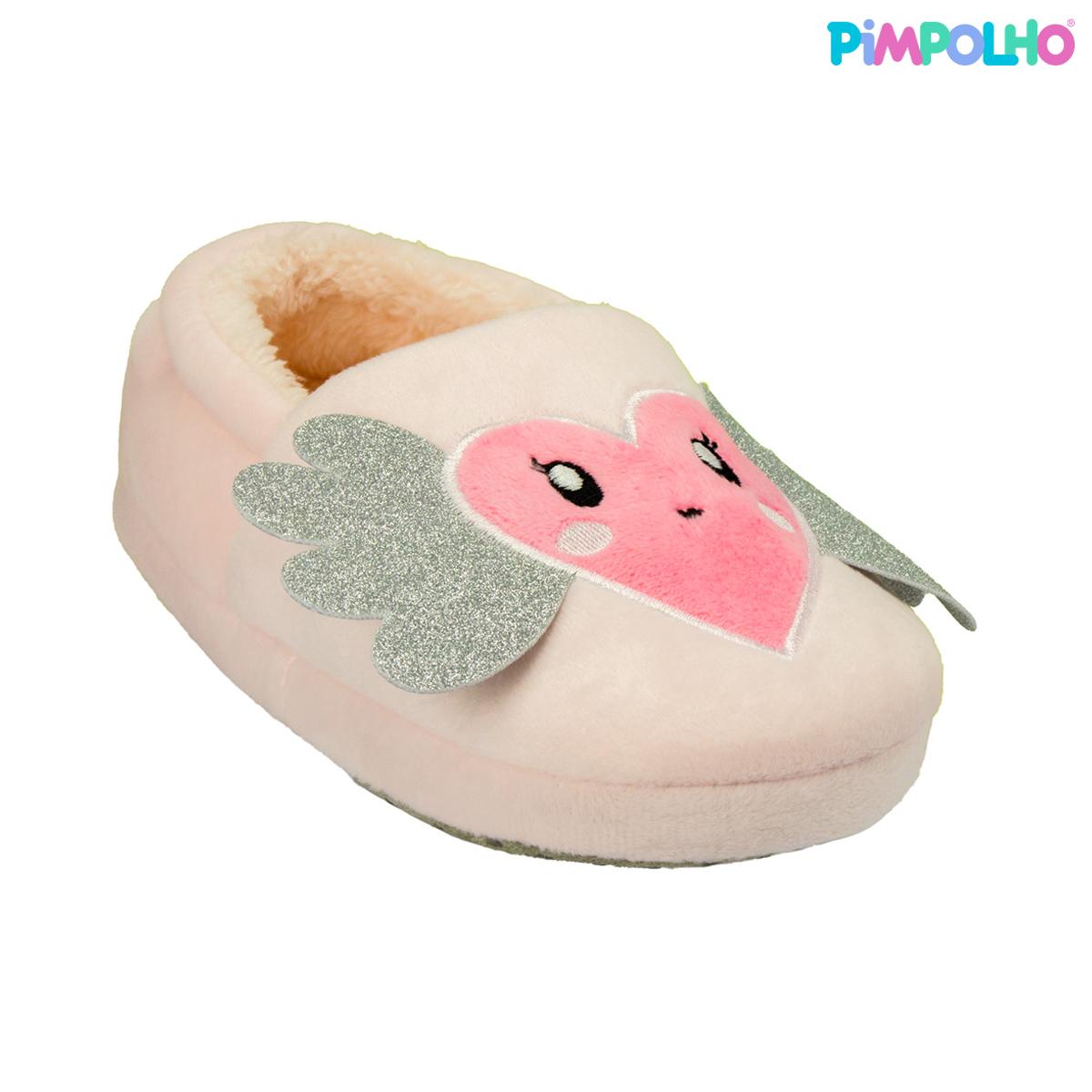 Pantufa Infantil Antiderrapante Pelúcia Coração Pimpolho