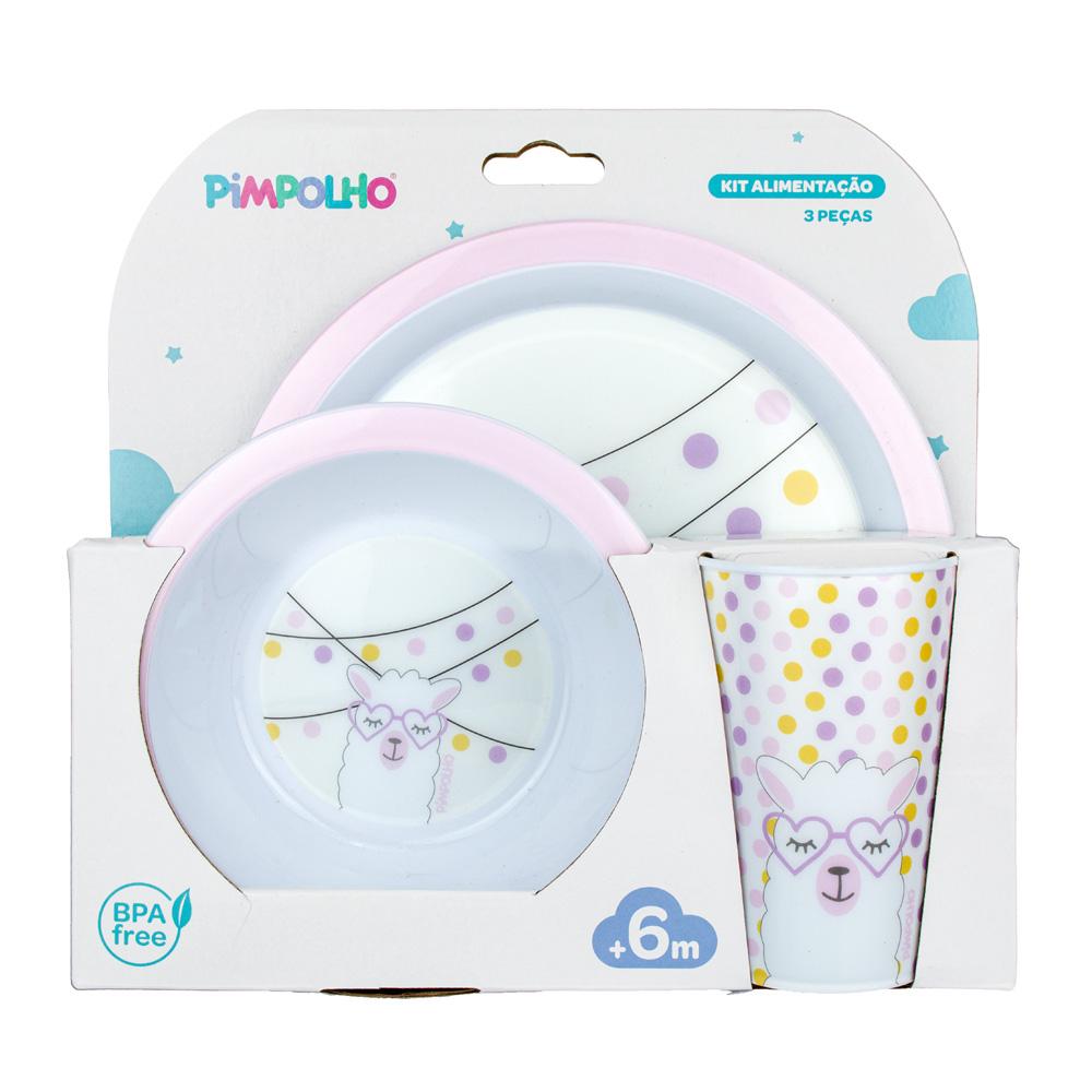 Kit Alimentação Infantil Pimpolho 3 peças Prato Tigela Copo