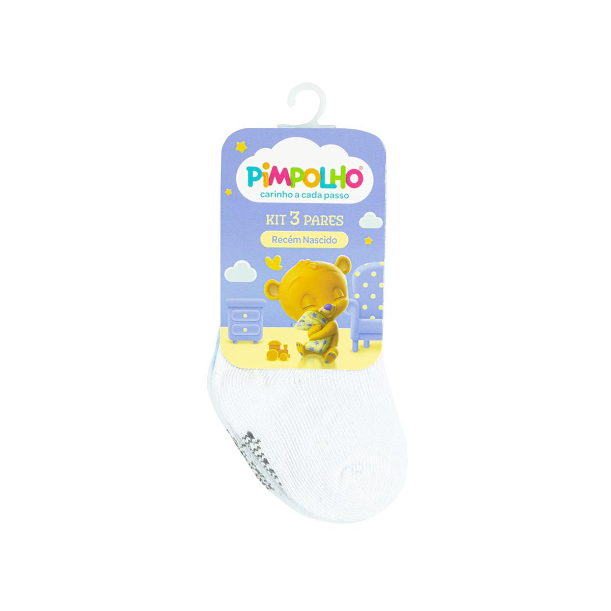 Kit Meia Cano Alto RN 0 a 3 meses Algodão Conforto Pimpolho