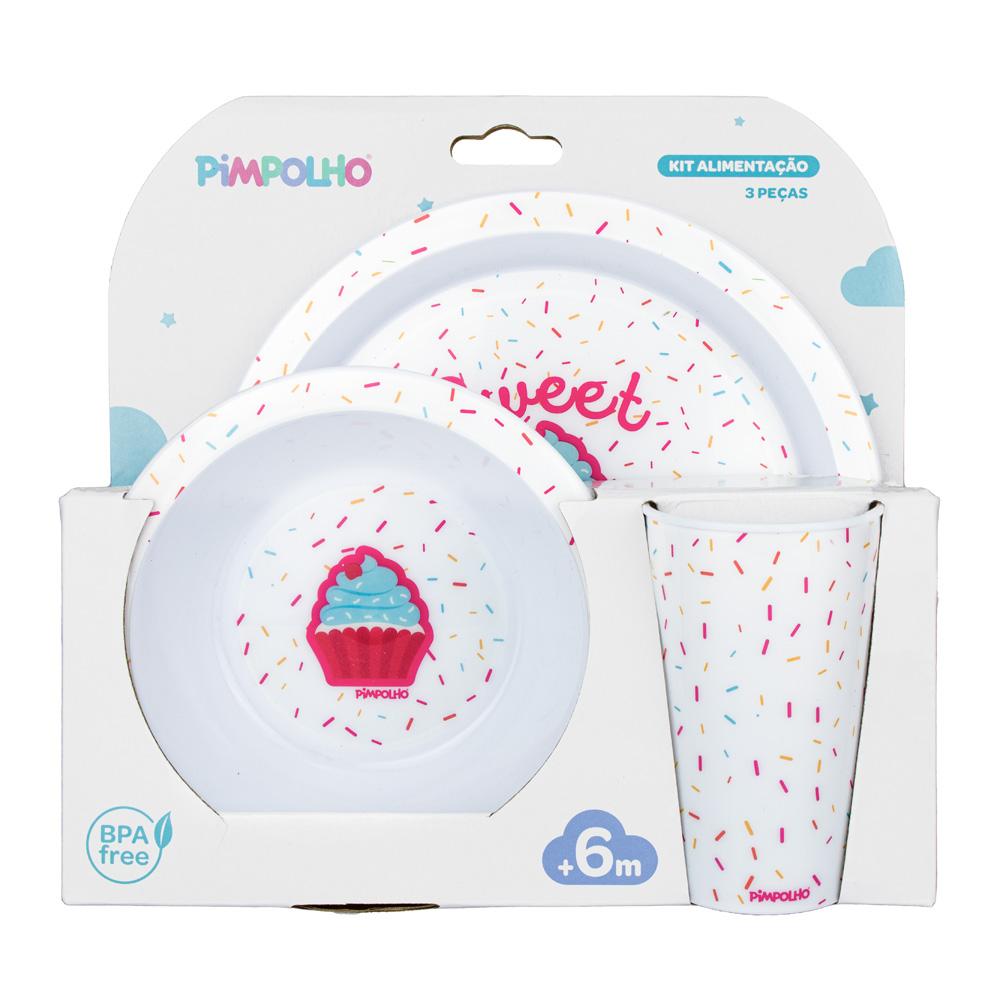 Kit Alimentação Infantil Pimpolho 3 peças Prato Tigela Copo