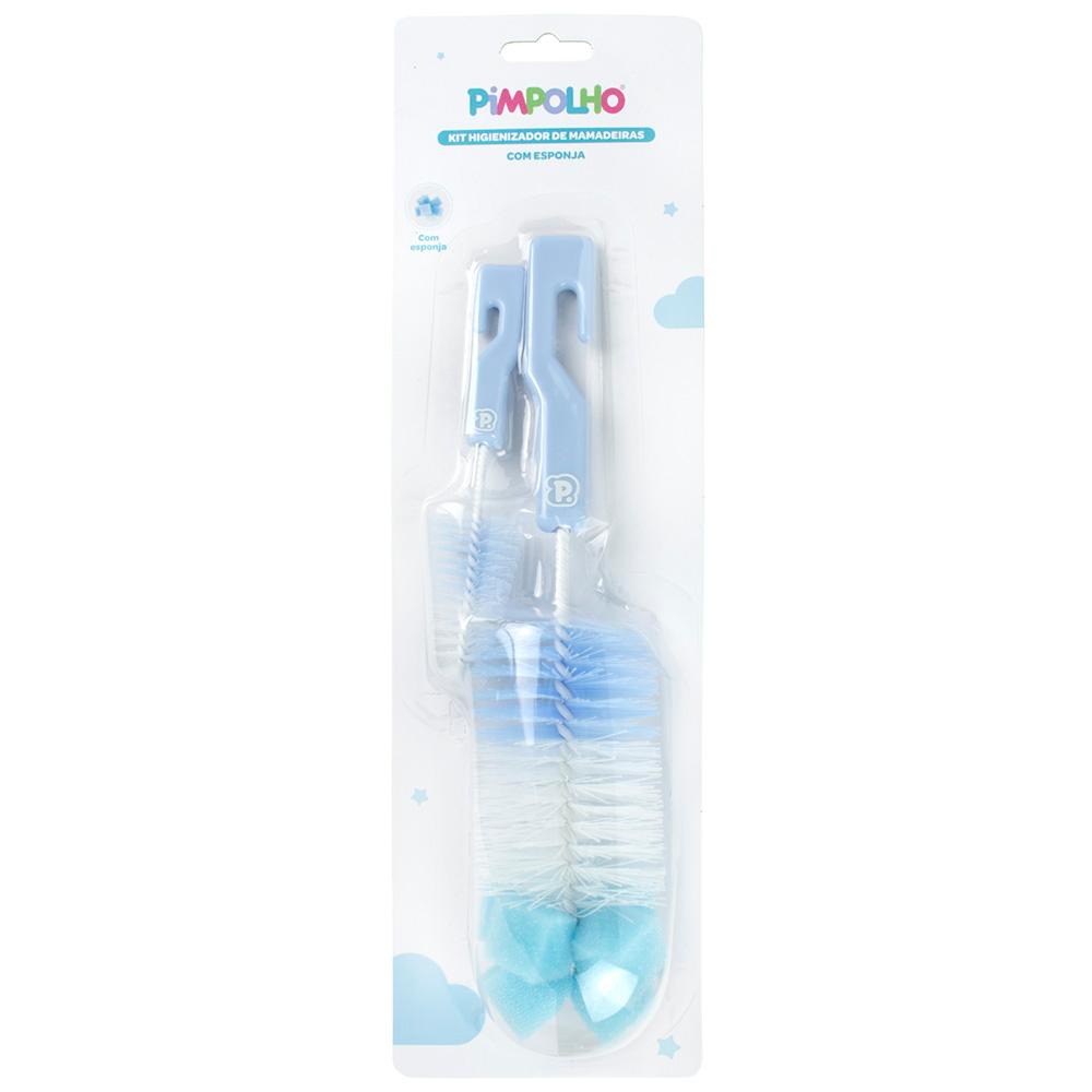 Kit Higienizador Mamadeiras Pimpolho Com Esponja 2 Unid Azul