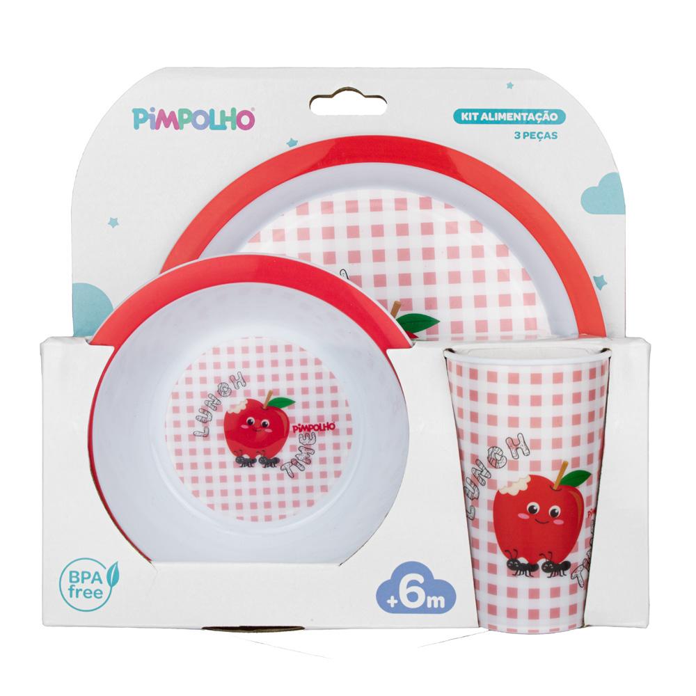 Kit Alimentação Infantil Pimpolho 3 peças Prato Tigela Copo