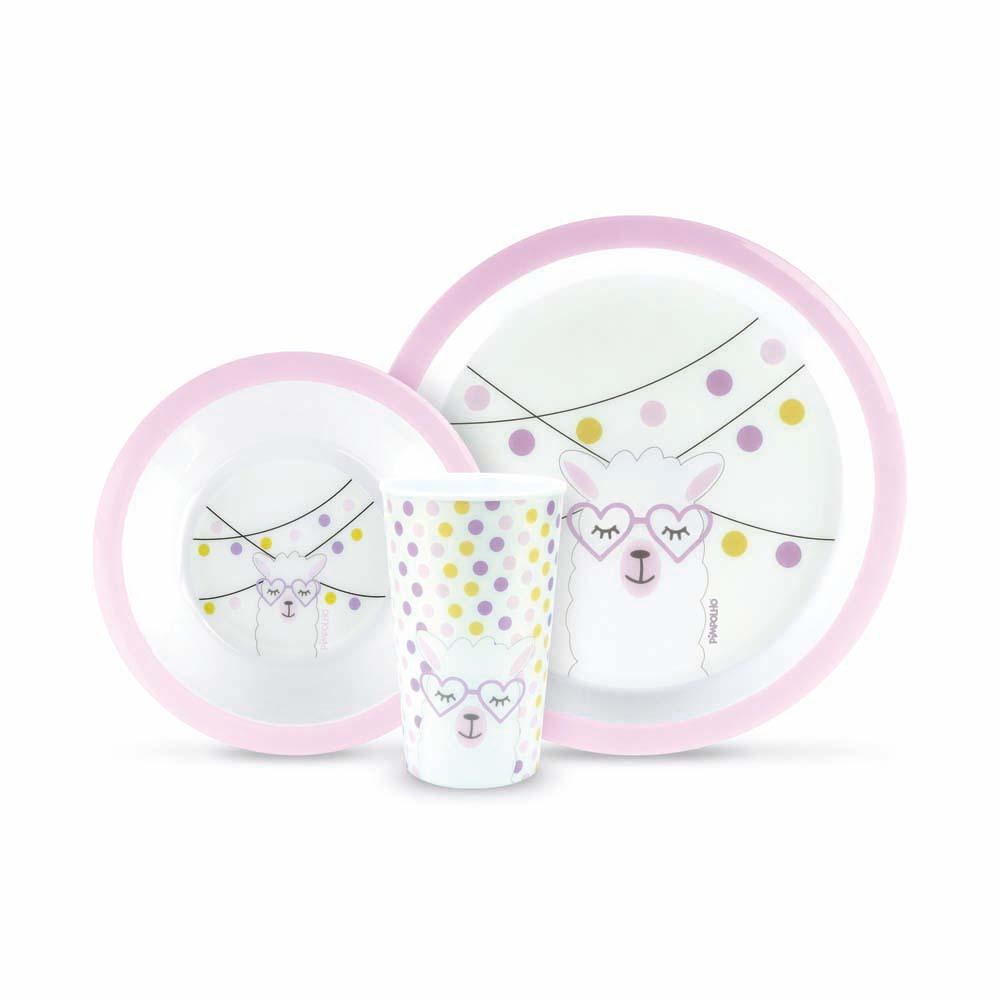 Kit Alimentação Infantil Pimpolho 3 peças Prato Tigela Copo
