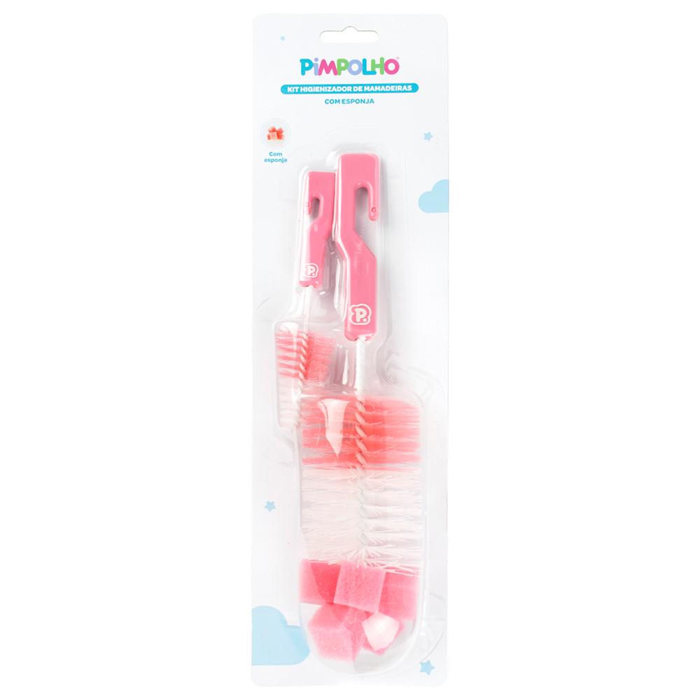 Kit Higienizador Pimpolho Mamadeiras Esponja 2 Unid Rosa
