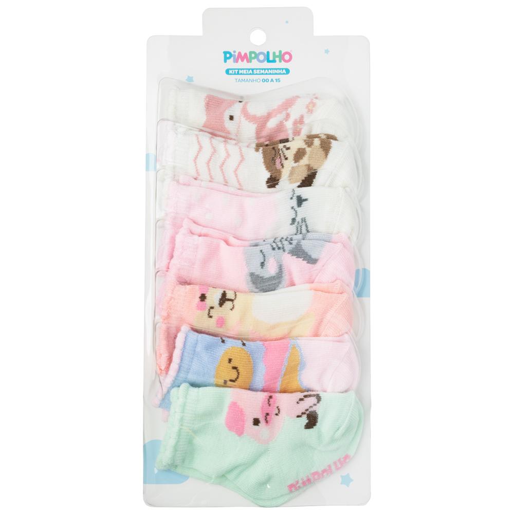 Kit Meia Semaninha Com 7 Prs 00-15 Feminino Pimpolho