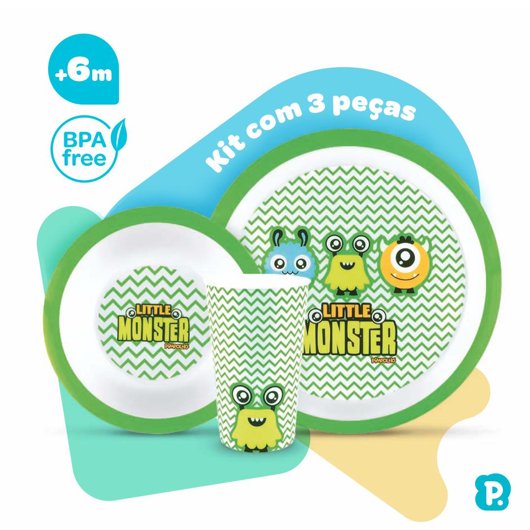 Kit Alimentação Infantil Pimpolho 3 peças Prato Tigela Copo