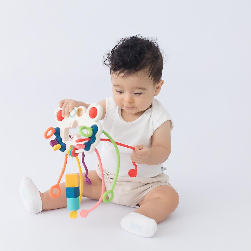 Brinquedo Sensorial Bebê Puxador Cordão Chocalho Pimpolho