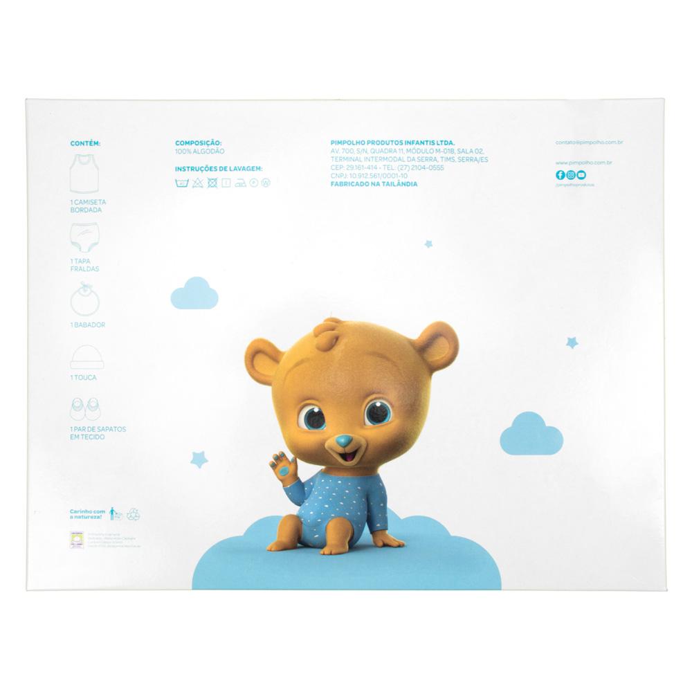 Kit Presente 5 Peças 0-6 Meses: Camiseta, Babador, Tapa Fraldas, Touca E Sapatinho Fem Pimpolho