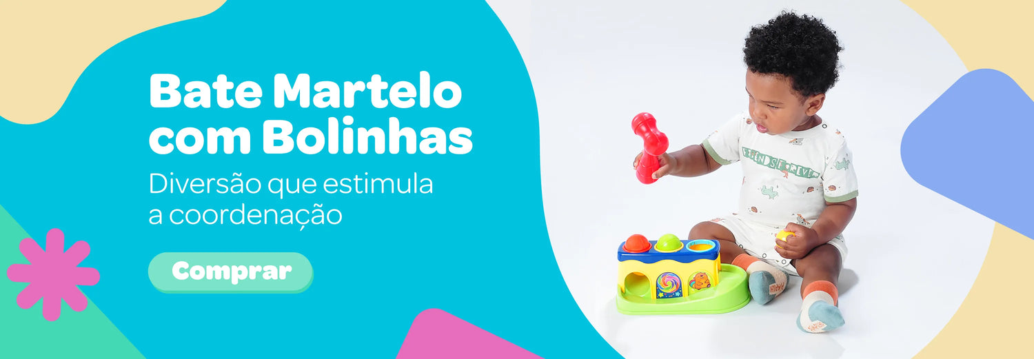 Bate Martelo com Bolinhas. Diversão que estimula a coordenação. Comprar! (Bebê brincando com martelo)