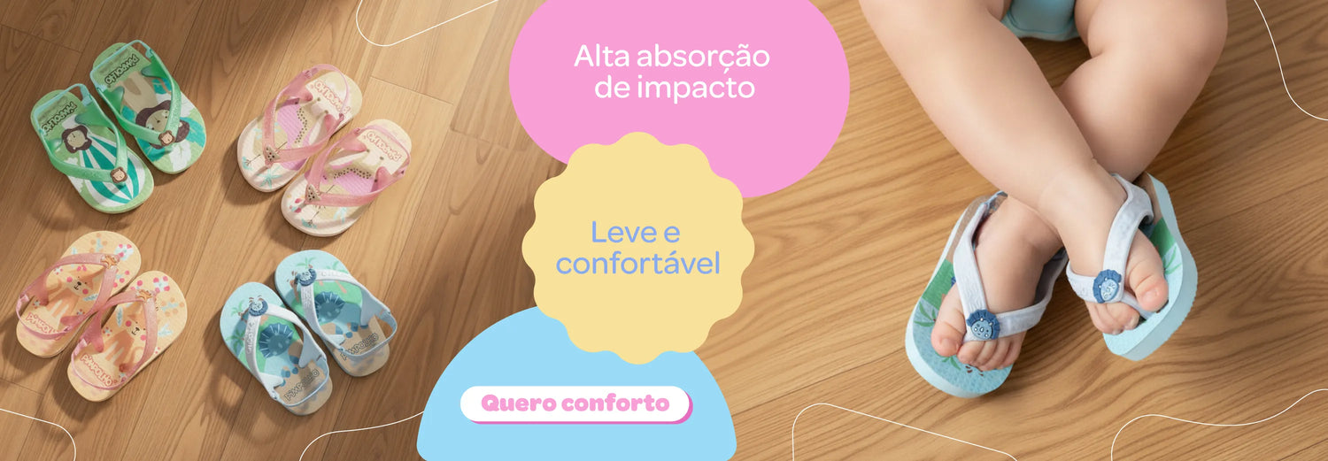 Chinelos Infantil Pimpolho. Alta absorção de impacto, Leve e confortável. Quero Conforto! (vários pares de chinelos infantis)