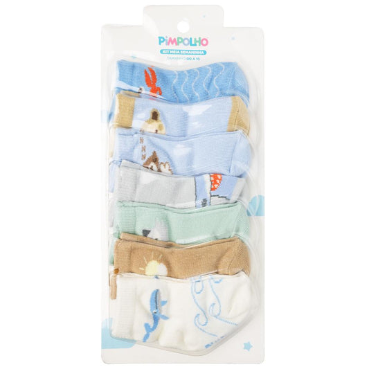 Kit Meia Semaninha Com 7 Prs 00-15 Masculino Pimpolho
