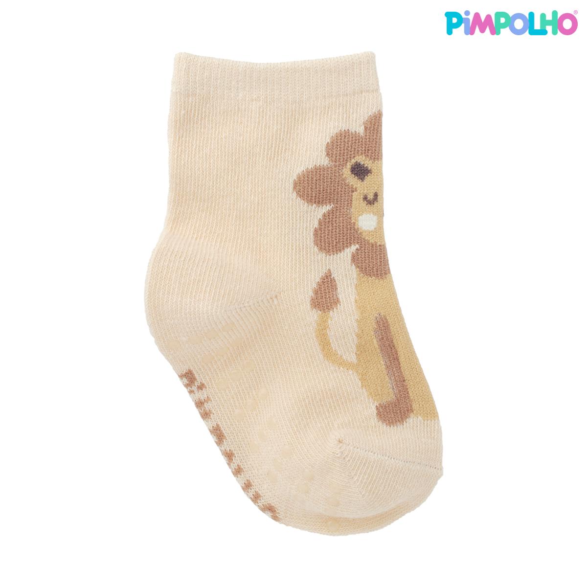 Kit Meia Colorida Antiderrapante 3 Pares Pimpolho