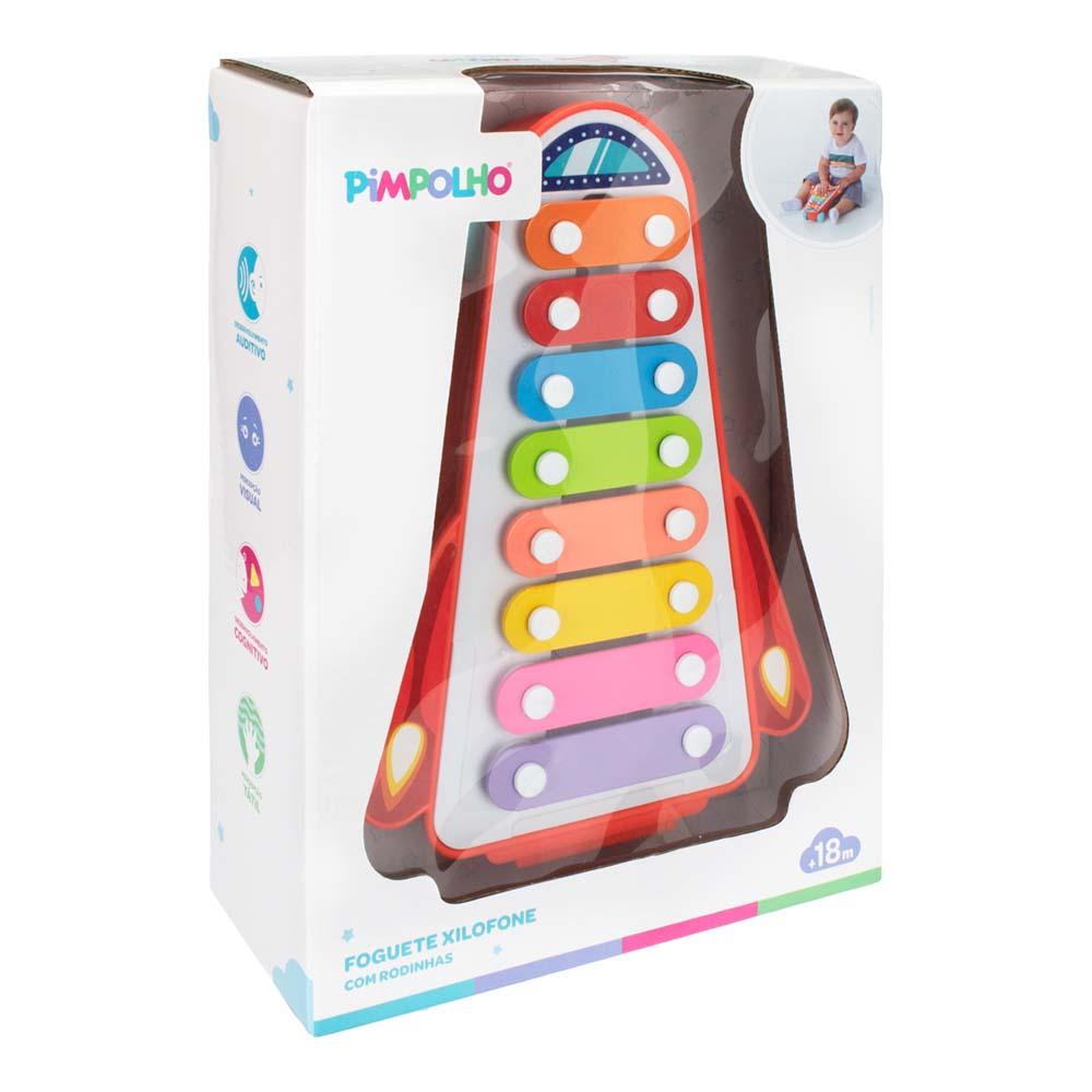 XILOFONE FOGUETE COM RODINHAS INFANTIL PIMPOLHO - COLORIDO