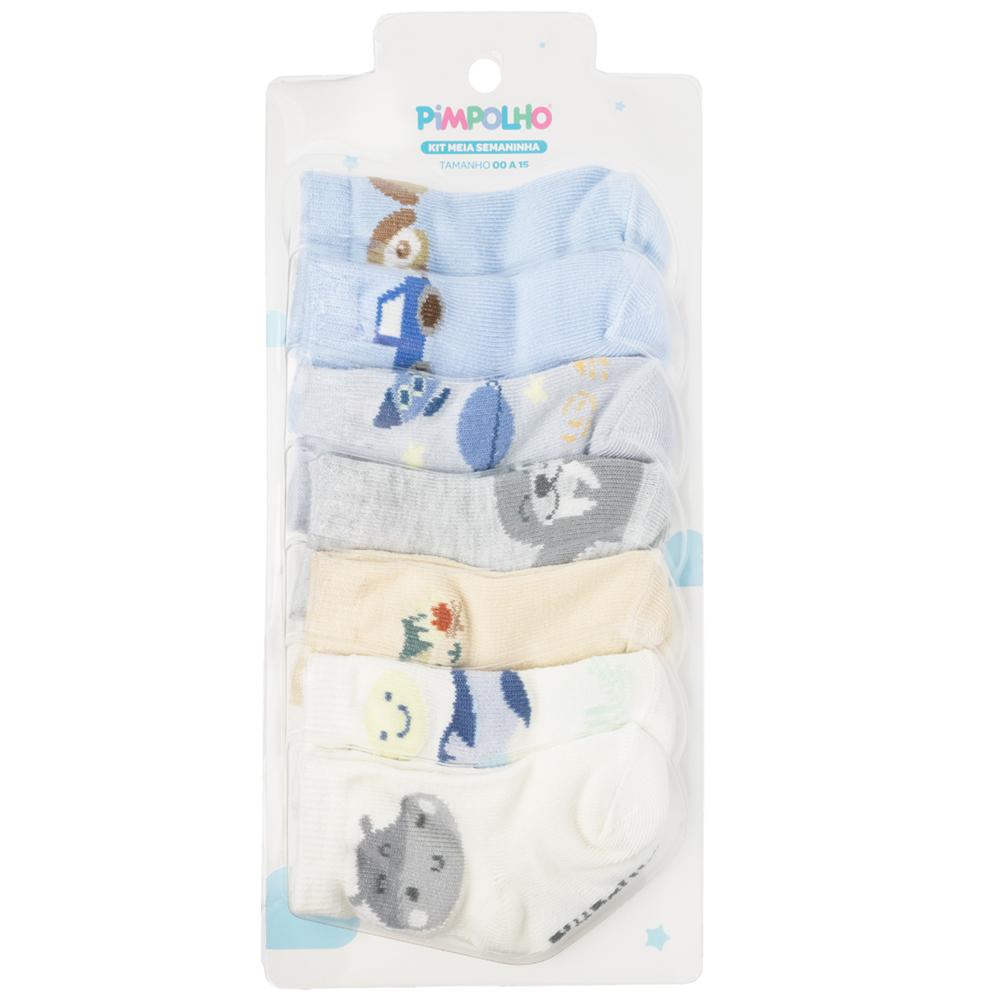 Kit Meia Semaninha Com 7 Prs 00-15 Masculino Pimpolho