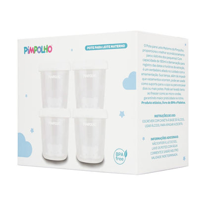 Kit 4 Potes Leite Materno 180ml Hermético Pimpolho