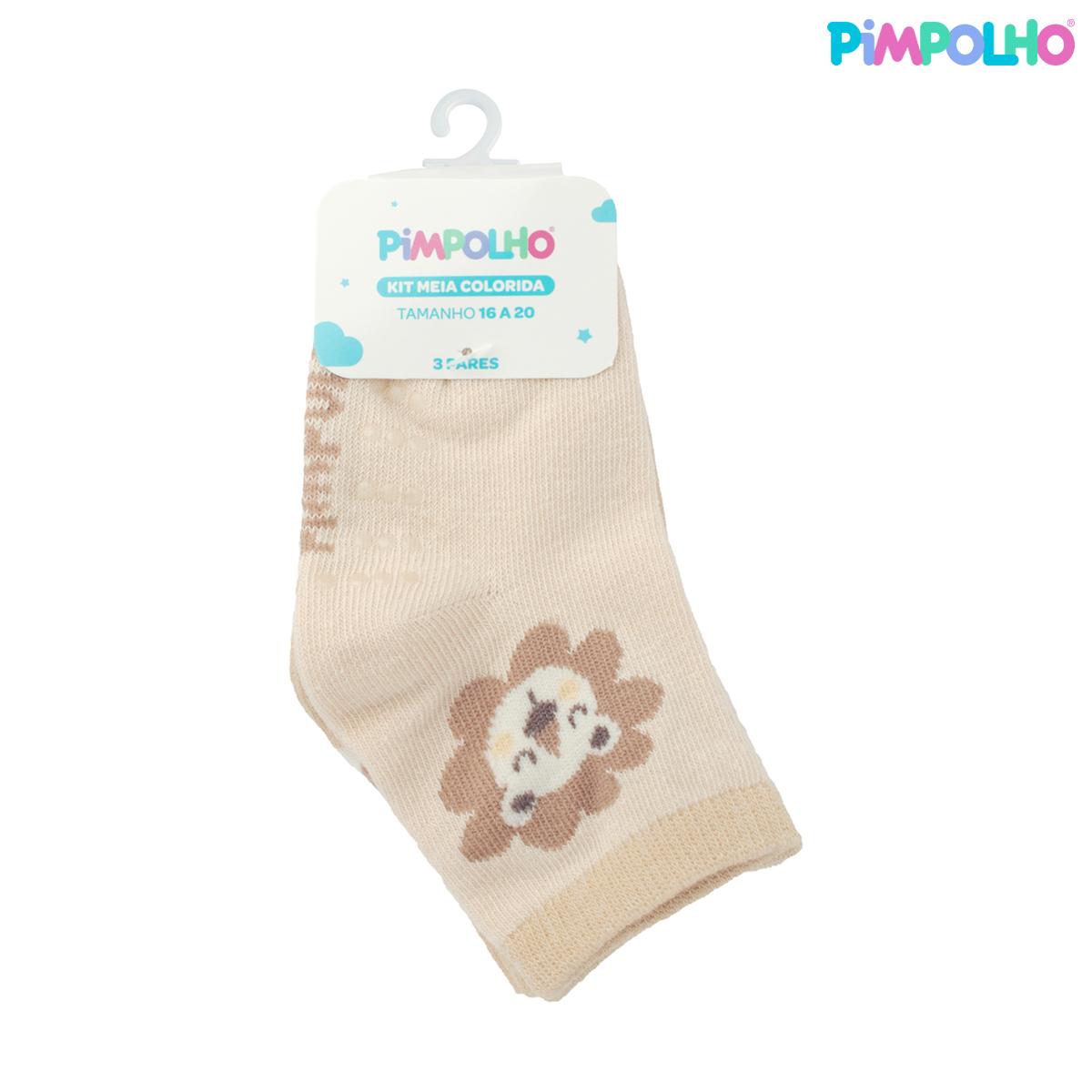 Kit Meia Colorida Antiderrapante 3 Pares Pimpolho