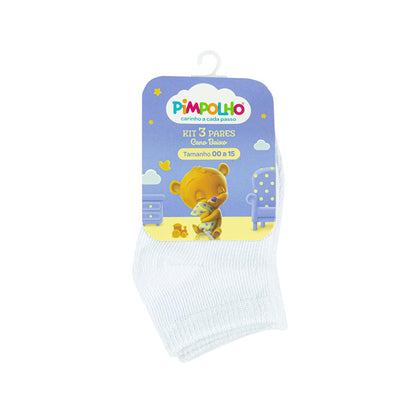 Kit Meias Cano Baixo 3 Pares RN Branca Unissex Pimpolho