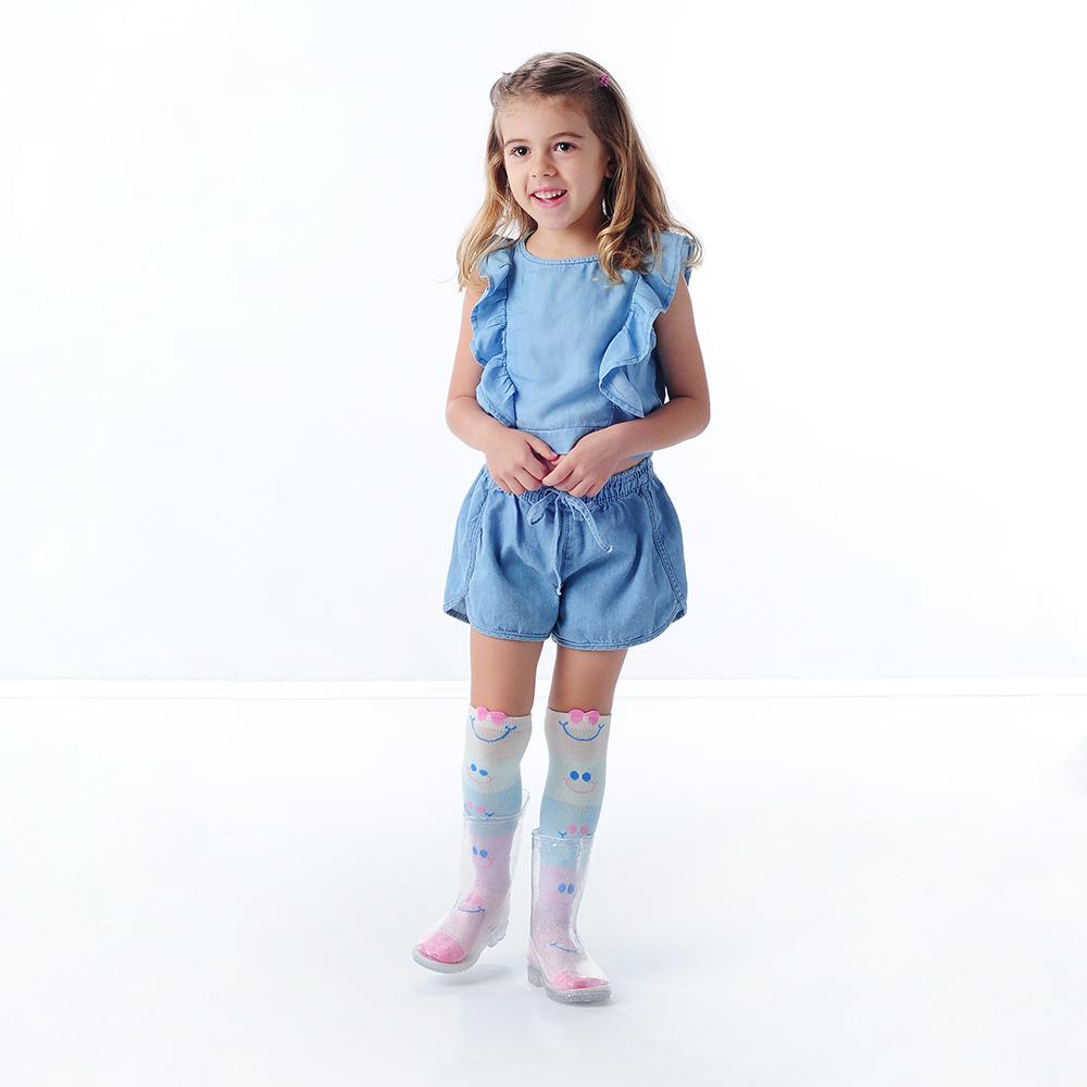 Galocha Infantil Transparente Glitter Prata Menina Pimpolho