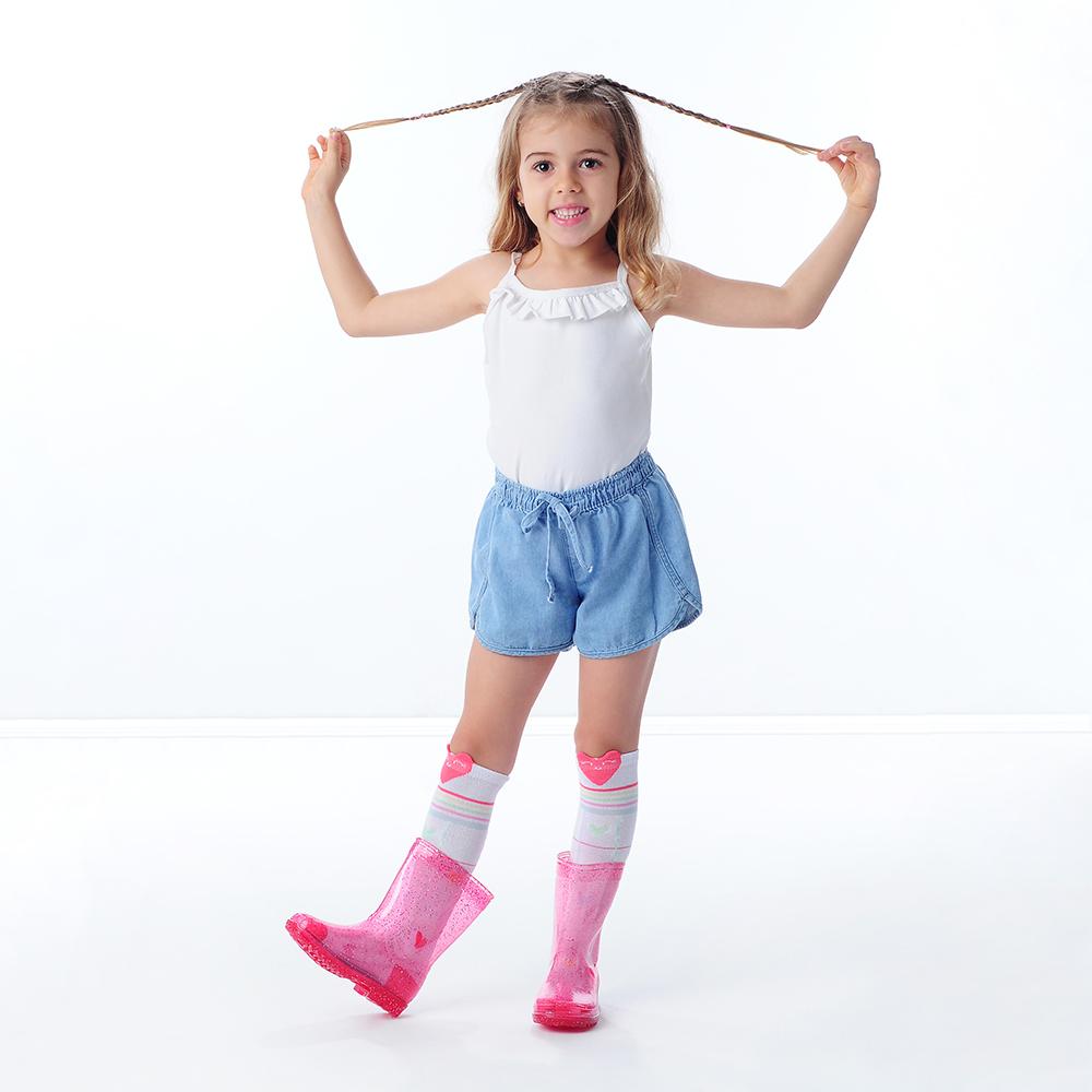 Galocha Infantil Transparente Glitter Rosa Feminina Pimpolho