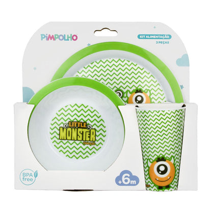 Kit Alimentação Infantil Pimpolho 3 peças Prato Tigela Copo