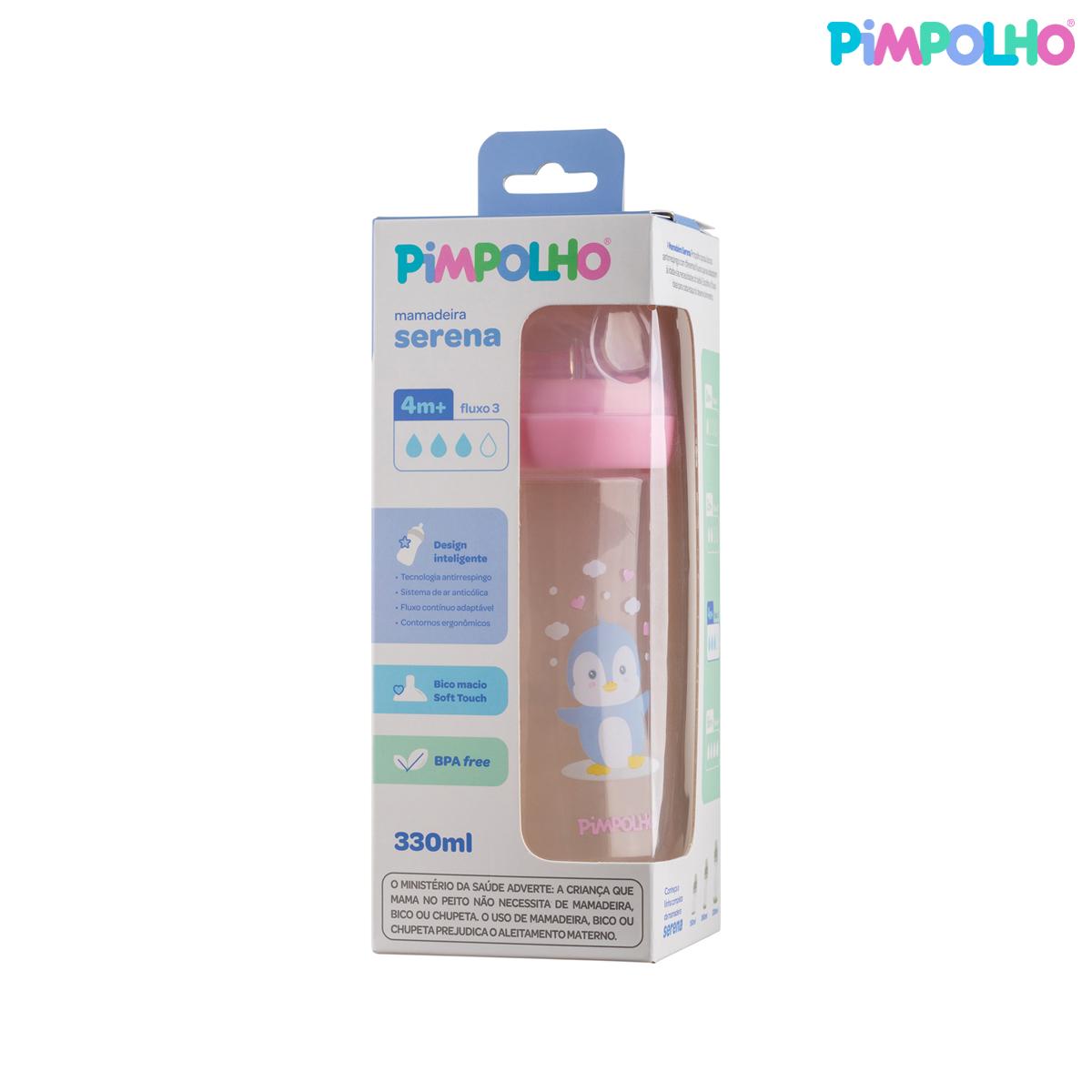 Mamadeira Serena Pinguim Rosa Pimpolho Antirefluxo BPA Free