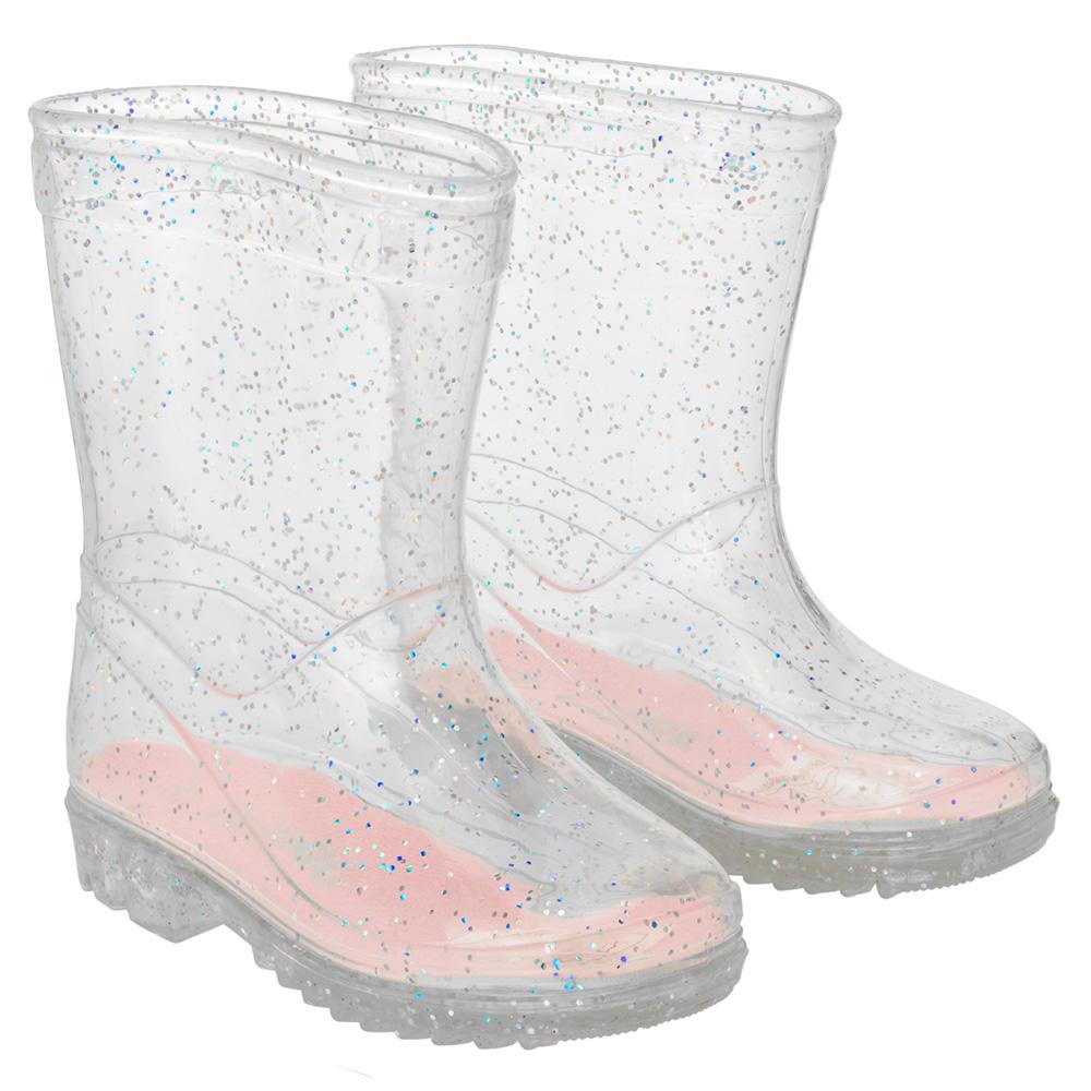 Galocha Infantil Transparente Glitter Prata Menina Pimpolho