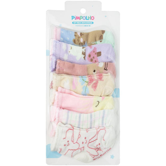 Kit Meia Semaninha Com 7 Prs 00-15 Feminino Pimpolho