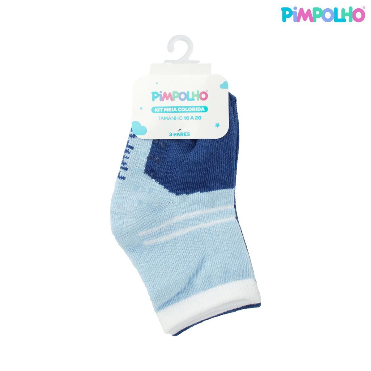 Kit Meia Colorida Antiderrapante 3 Pares Pimpolho