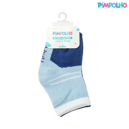Kit Meia Colorida Antiderrapante 3 Pares Pimpolho