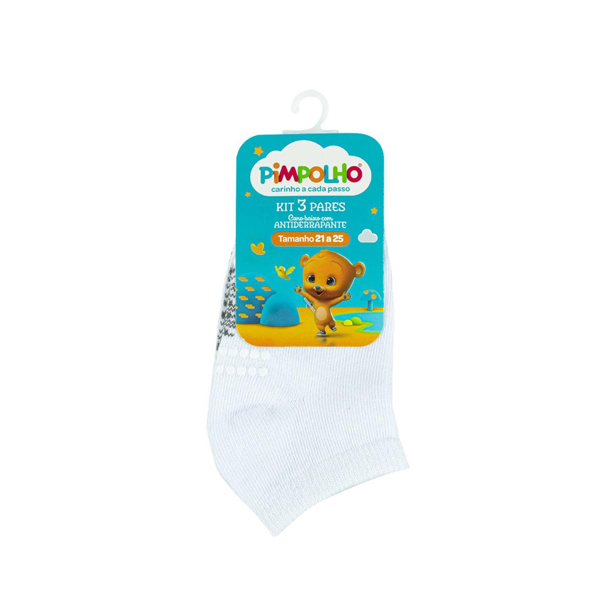 Kit Meias Cano Baixo Pimpolho 3 Pares Branca 21-25