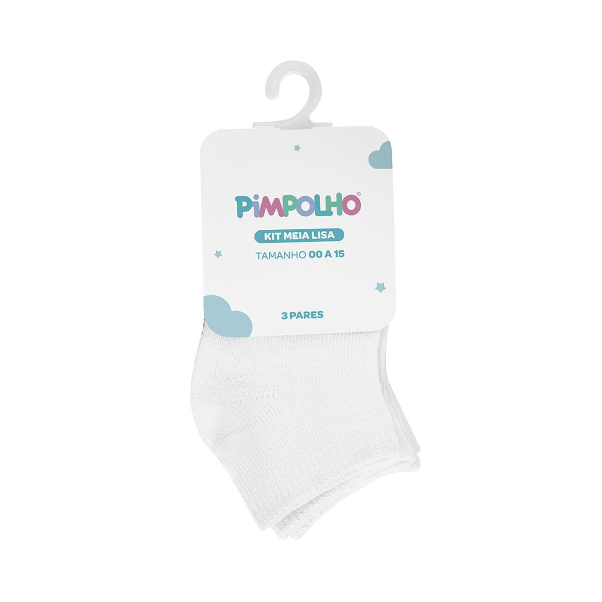 Kit Meias Cano Baixo 3 Pares RN Branca Unissex Pimpolho