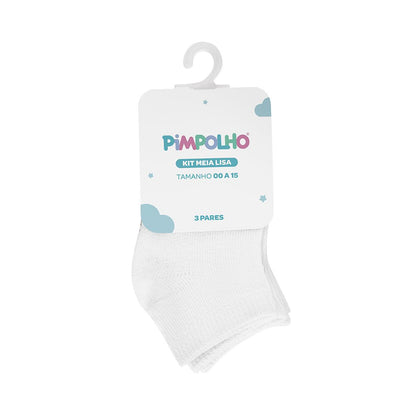 Kit Meias Cano Baixo 3 Pares RN Branca Unissex Pimpolho