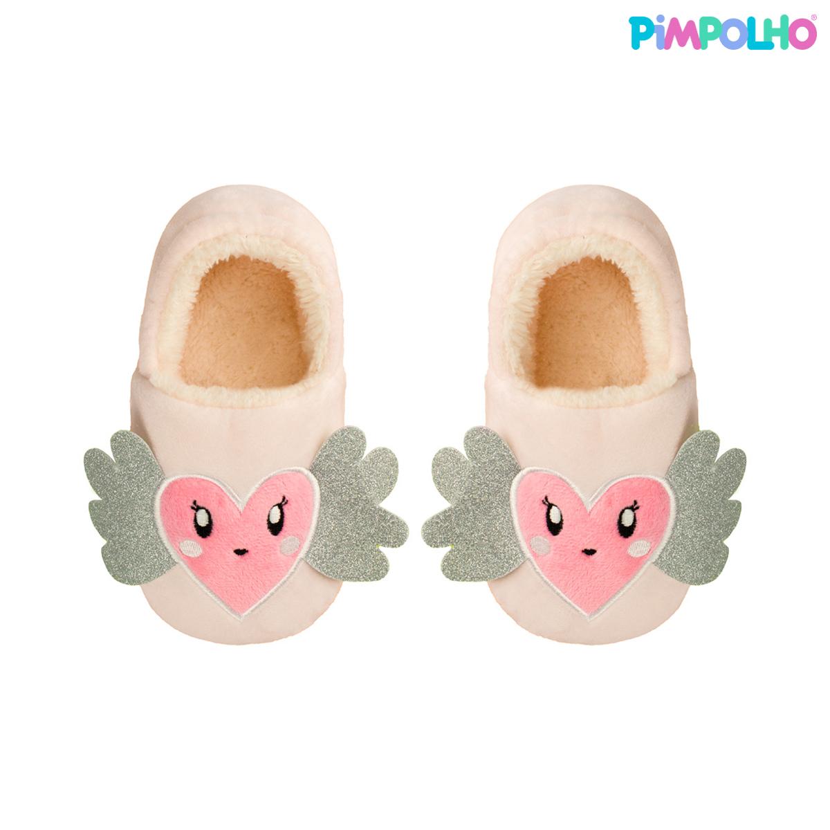 Pantufa Infantil Antiderrapante Pelúcia Coração Pimpolho