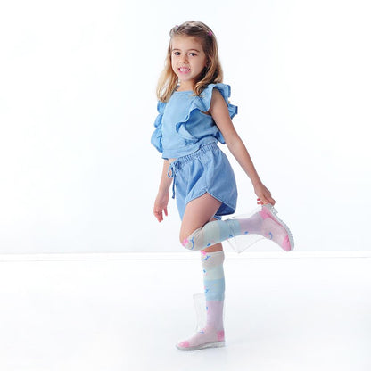 Galocha Infantil Transparente Glitter Prata Menina Pimpolho