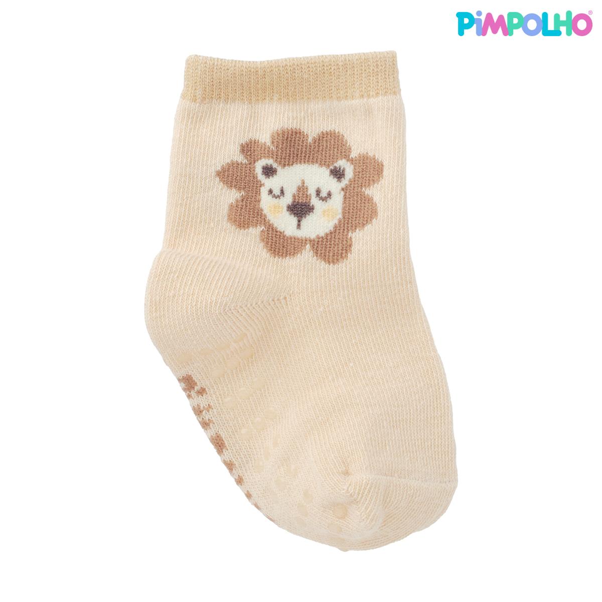 Kit Meia Colorida Antiderrapante 3 Pares Pimpolho