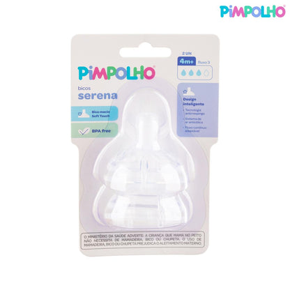 Kit com 2 Bicos para Mamadeira Serena Pimpolho Antirrespingo