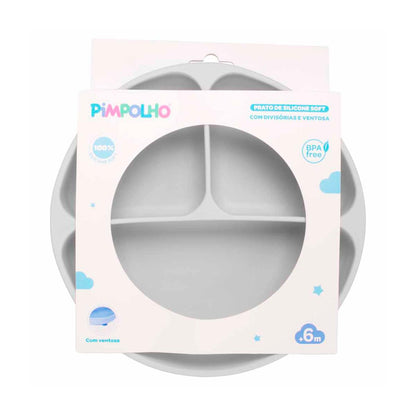 Prato Infantil Silicone Com Divisória Ventosa Soft Pimpolho