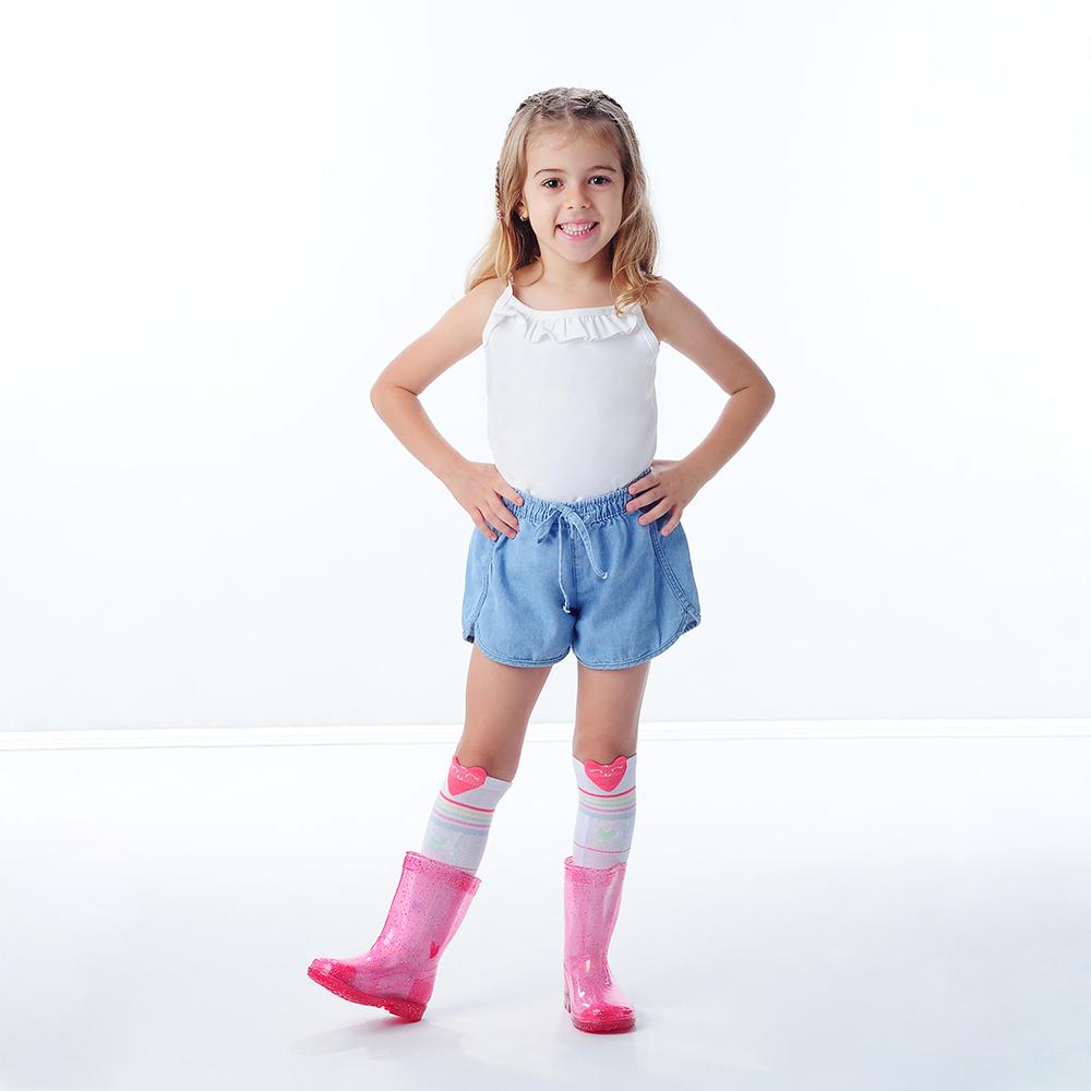 Galocha Infantil Transparente Glitter Rosa Feminina Pimpolho