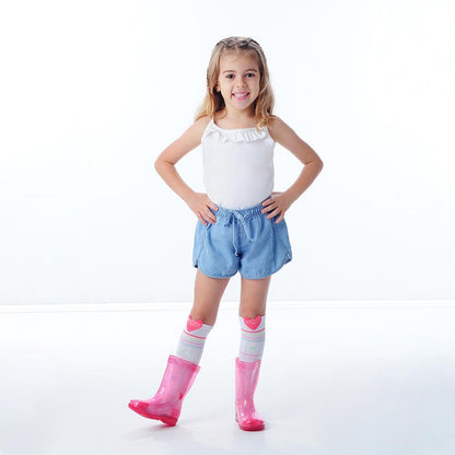 Galocha Infantil Transparente Glitter Rosa Feminina Pimpolho