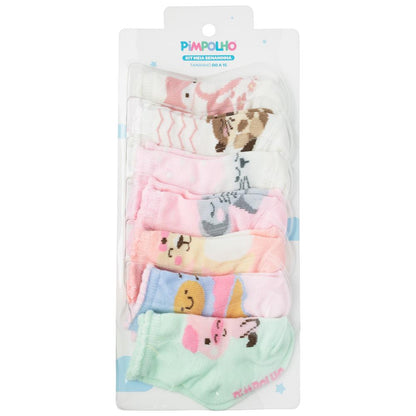 Kit Meia Semaninha Com 7 Prs 00-15 Feminino Pimpolho